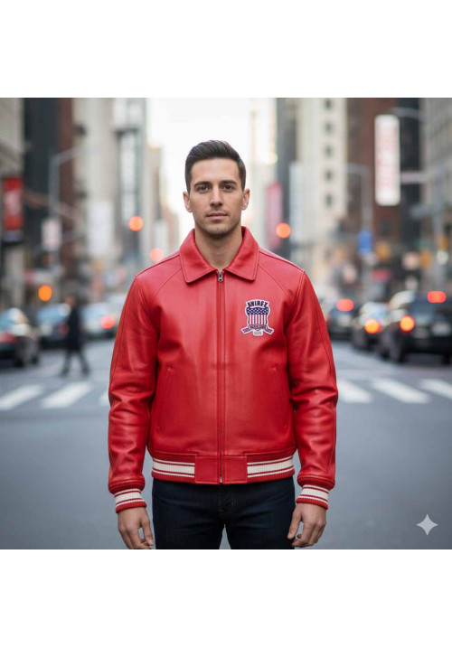 Men's Avirex Icon Jacket - Icon Red Leather Jacket For Mens