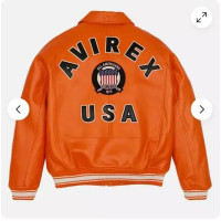 Men's Avirex Icon Jacket - Icon Orange Leather Jacket For Mens