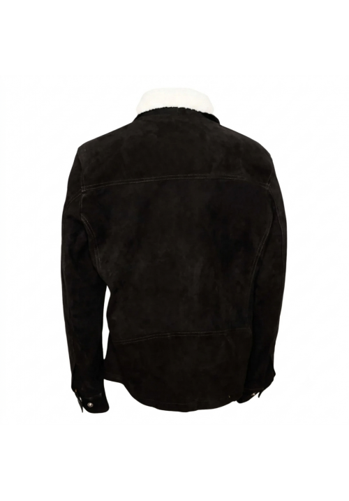 Men's Suede Leather Black Bomber Jacket