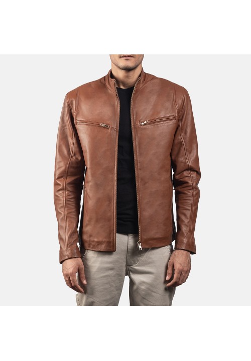 Mens Ionic Leather Brown Jacket