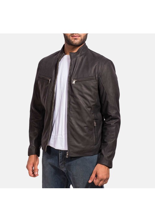 Mens Ionic Leather Black Jacket