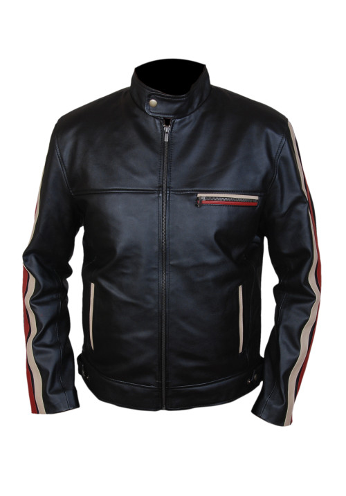 Kid's Racing Stripes Cafe Racer Genuine Leather Jacket