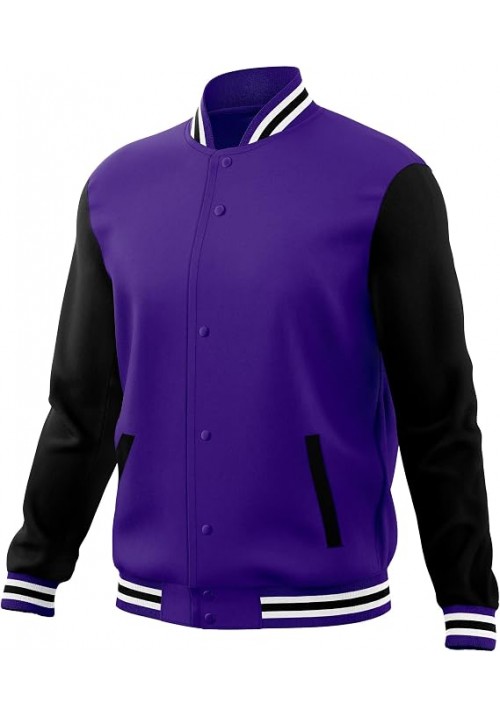 Black and Purple Varsity Cotton Jacket with Hand Rib | Letterman Jacket