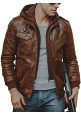 Boy's Men Black Leather Motorcycle Jacket with Removable Hood