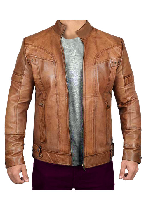 Men's Brown Distressed Leather Cafe Racer Jacket
