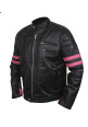 Men's Pink Ribbon Retro Two Strip Cow Leather Jacket