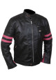 Men's Pink Ribbon Retro Two Strip Cow Leather Jacket