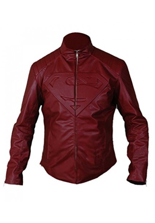 Man Of Steel Superman Kids Red Leather Jacket with Superman Logo