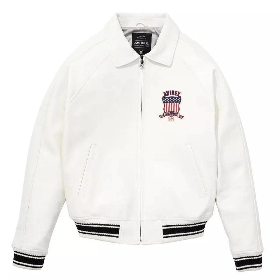 Avirex Icon Jacket - Icon White Leather Jacket For Mens angled view showing white leather finish