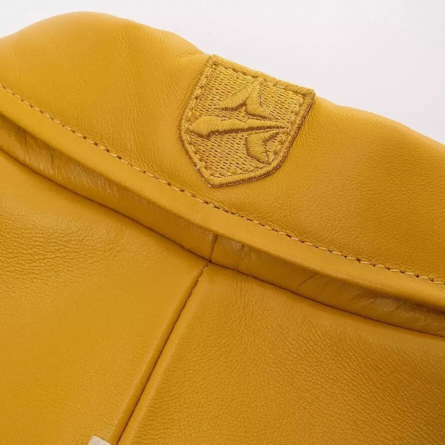 Avirex Icon Jacket - Icon Yellow Leather Jacket For Mens side angle showing structure and sleeve design