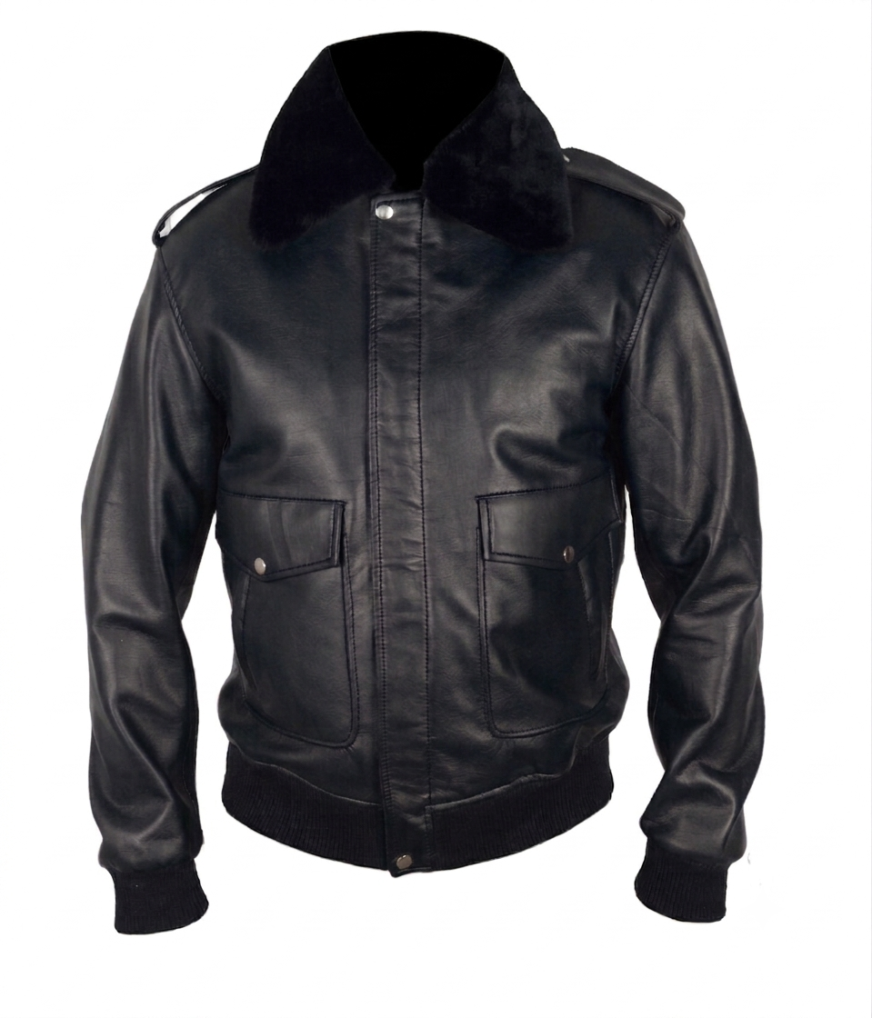Men's Black Bomber Jacket - Premium Leather Front View