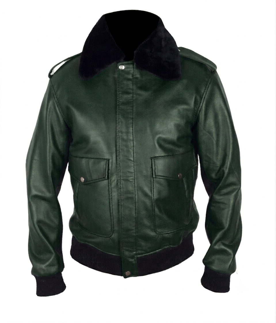 Men's Green Bomber Jacket - Premium Leather Front View