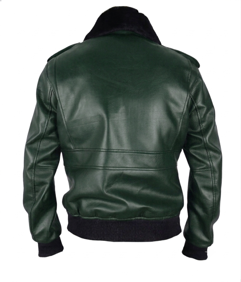 Men's Green Bomber Jacket - Detailed Back View Showing Craftsmanship