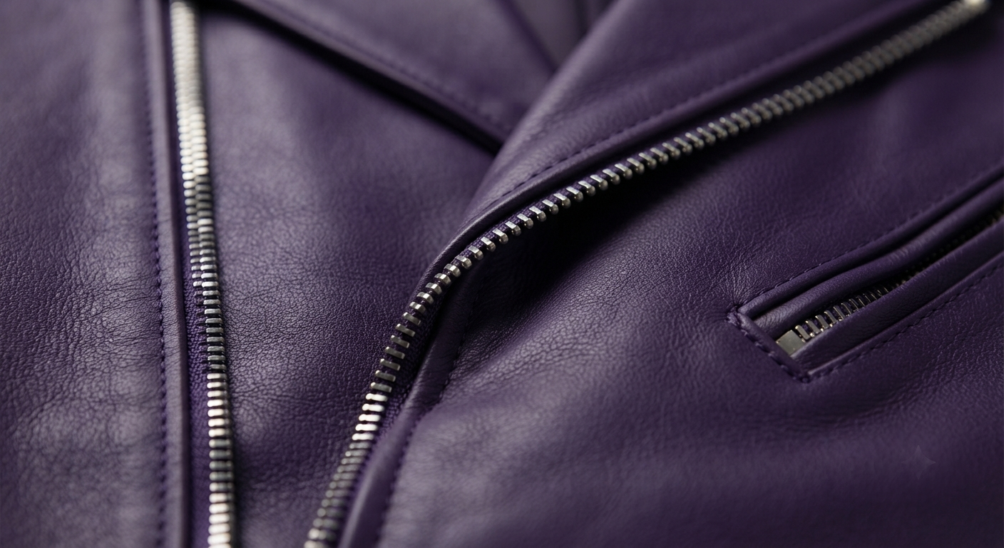 mens purple leather jacket zip closure