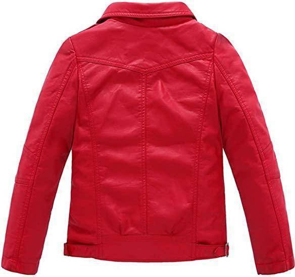 Kids Red Sheepskin Leather Jacket alternate angle showing front closure and styling