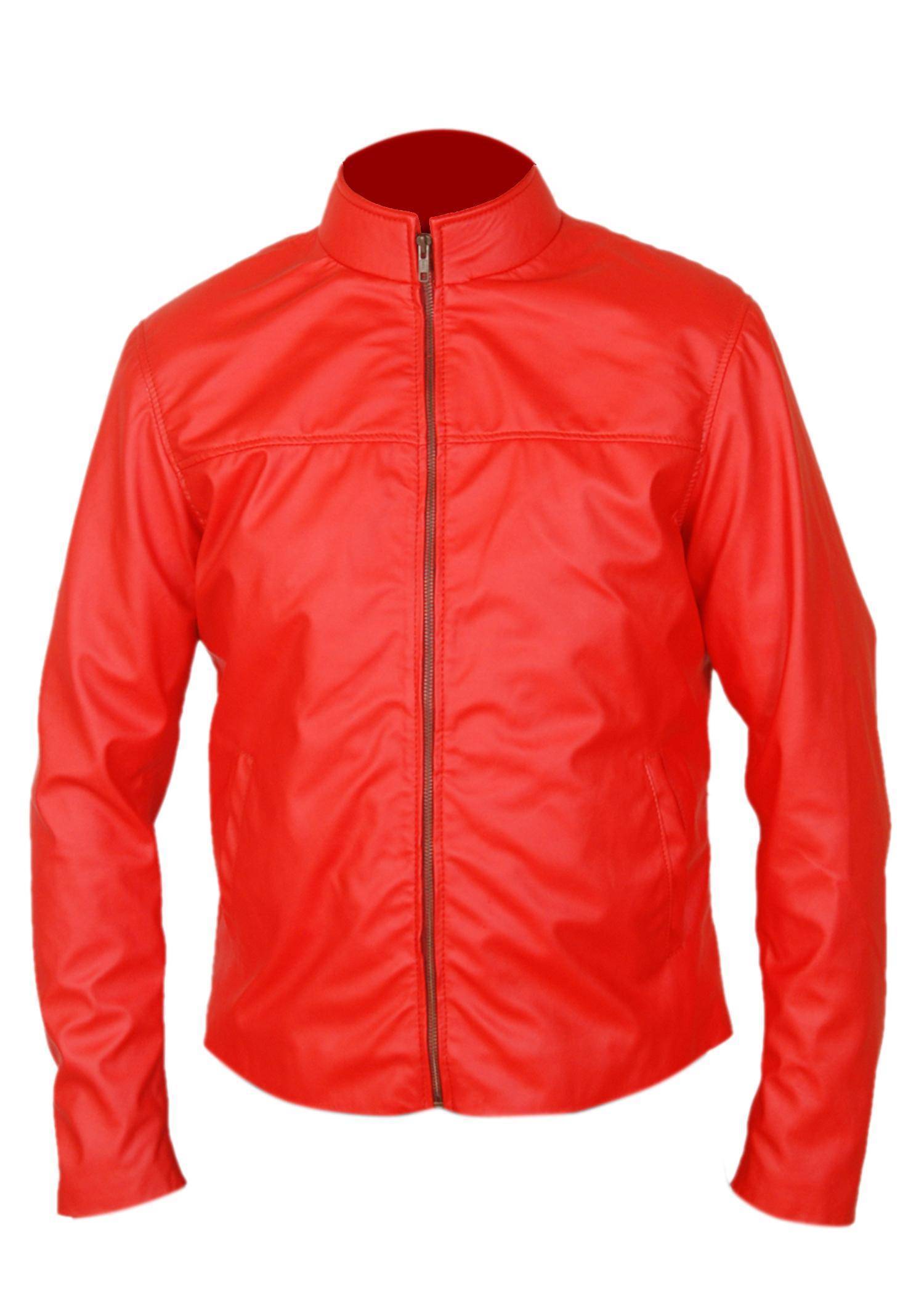Real Lambskin Kids Red Leather Jacket cafe racer style kids red jacket front view