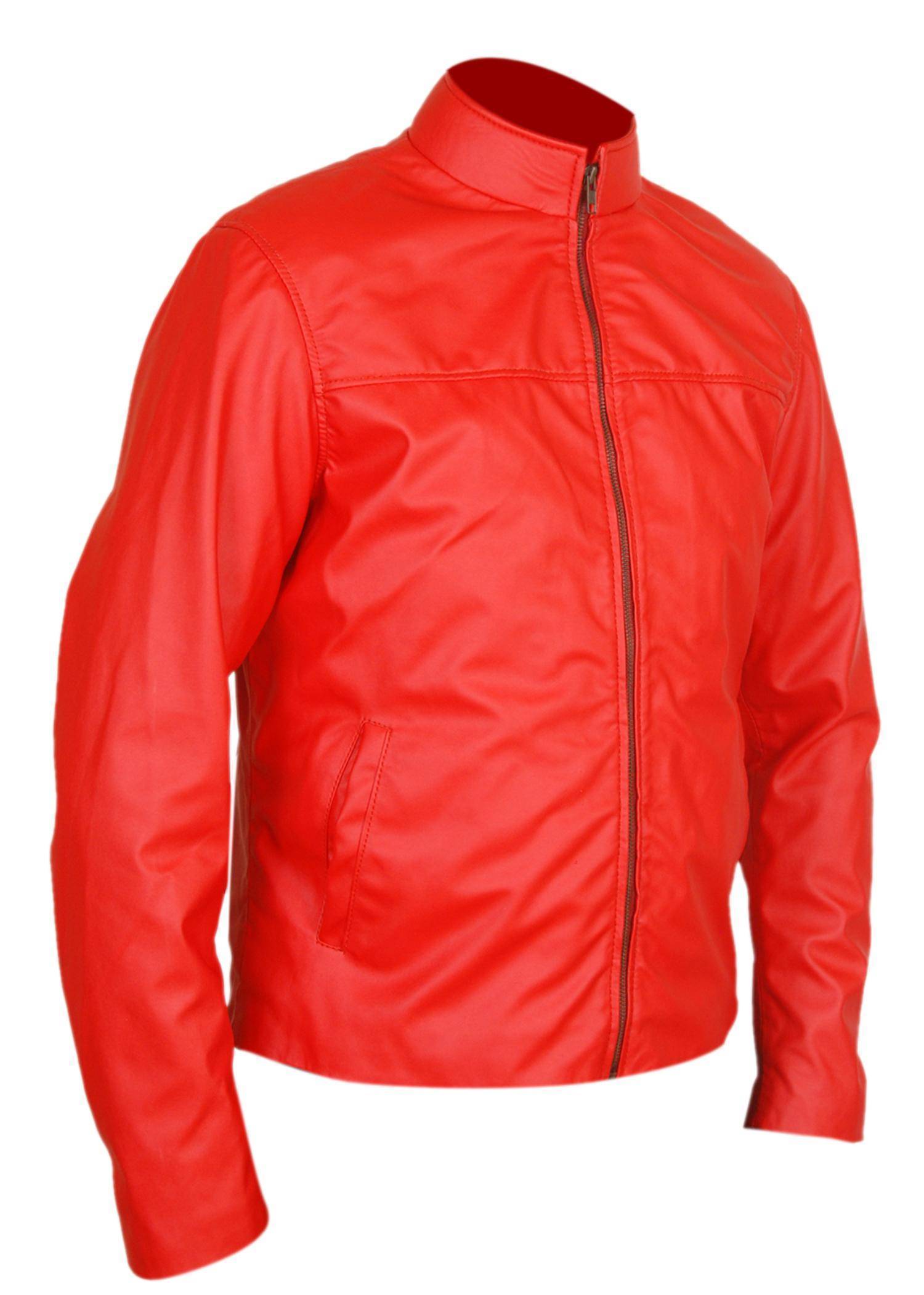 Real Lambskin Kids Red Leather Jacket side profile showing structured kids red coat style