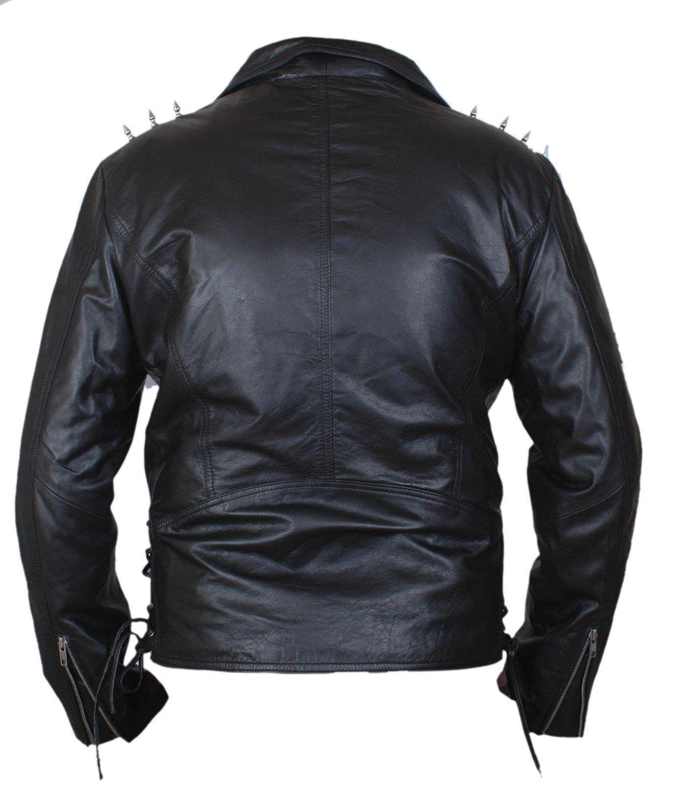 Kids Ghost Rider Nicholas Cage Biker Jacket with Metal Spikes — side view showing spike details and biker styling