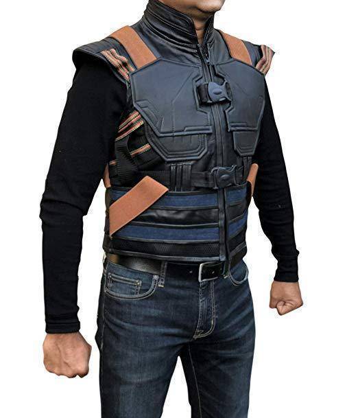 Men's Avengers Black Panther Erik Killmonger Michael B. Jordan Vest - Side angle showing tactical paneling and leather texture