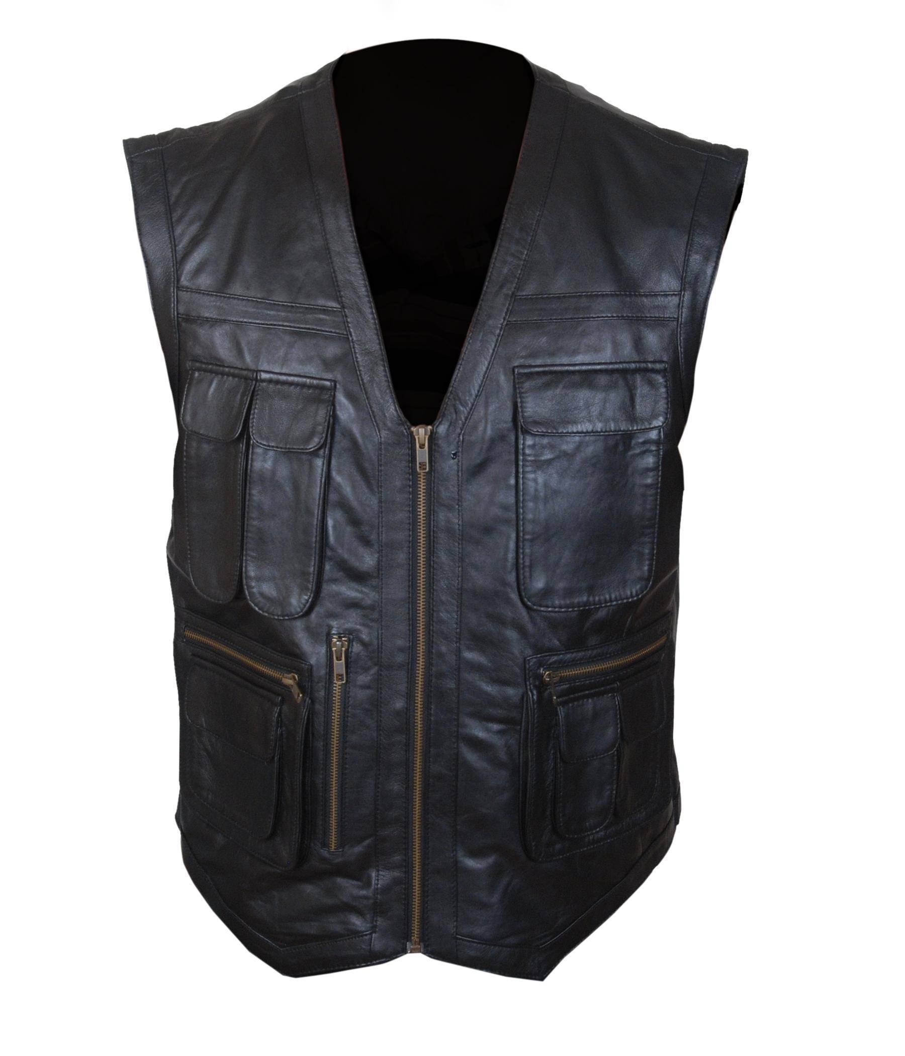 Chris Pratt Jurassic World Vest — front view of the iconic Owen Grady black leather vest