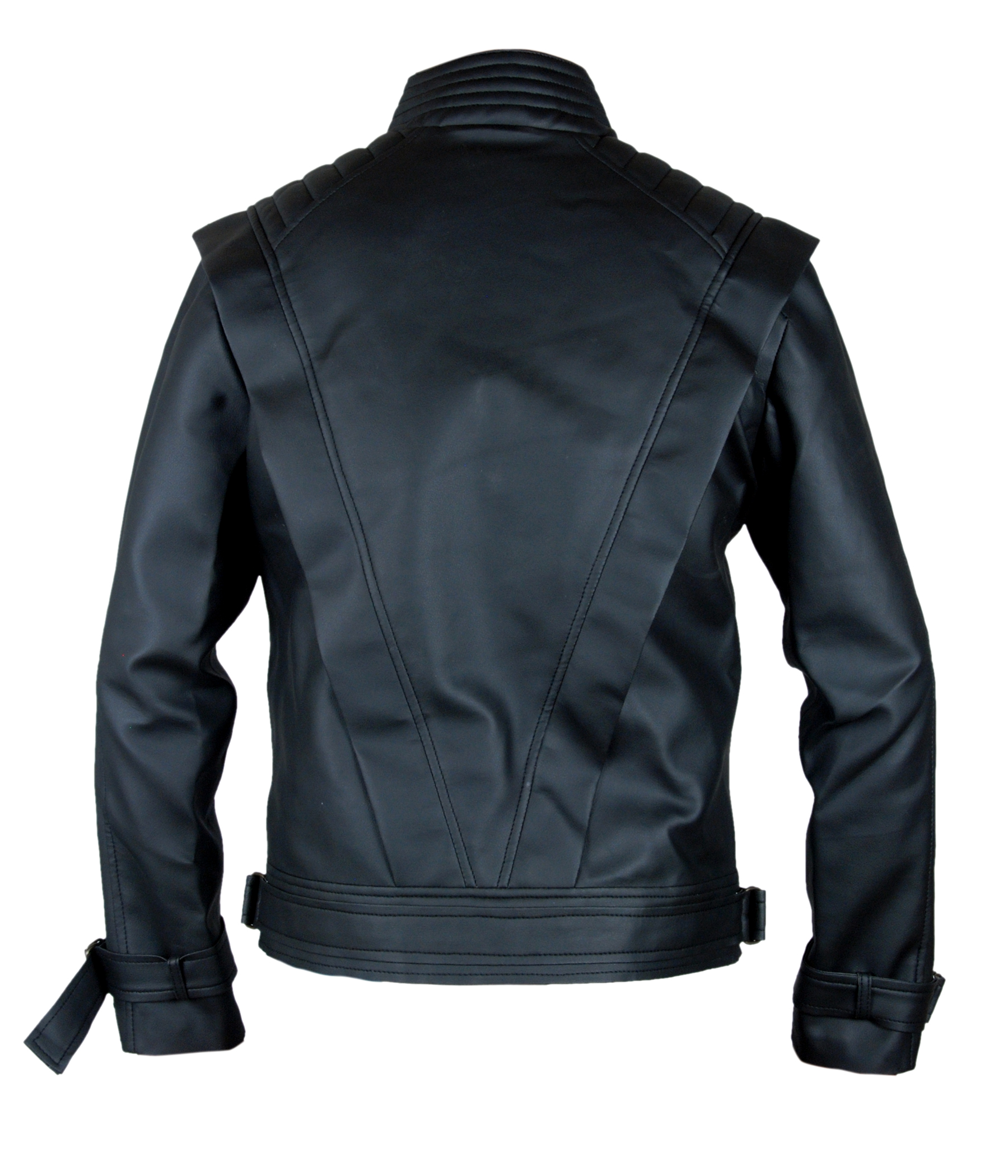 MICHAEL JACKSON COSTUME BLACK THRILLER — close-up detail of the premium leather texture and chevron stitching