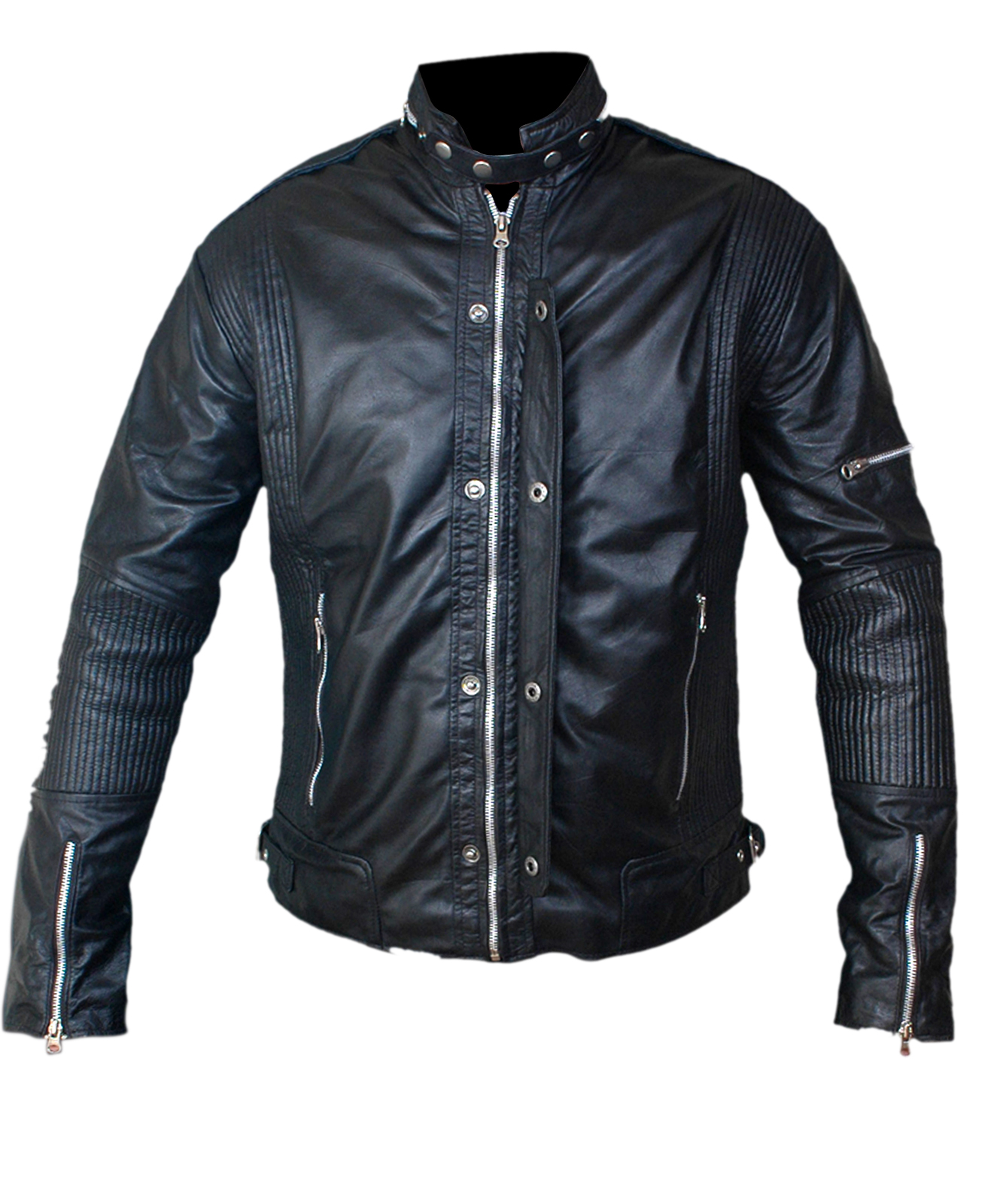 Daft-Punk-Black — main product photo showing front view of sleek black leather jacket