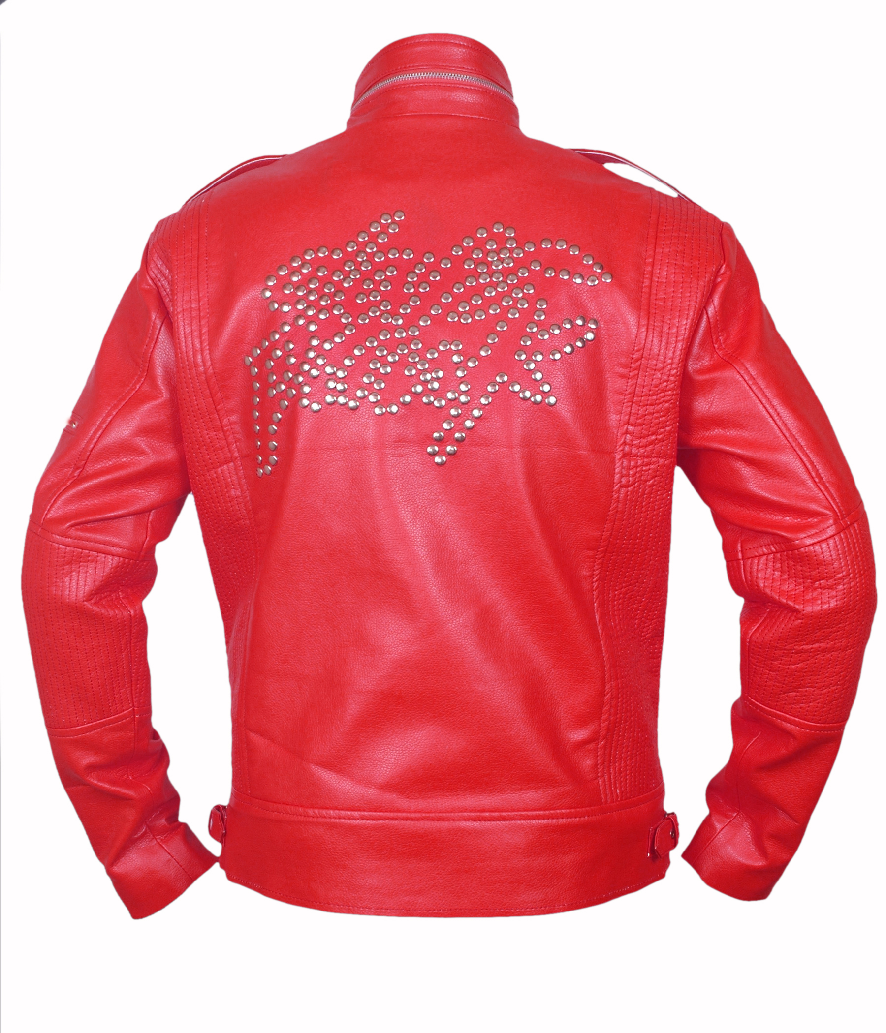 Daft-Punk-Red jacket – detail view showing zippered pockets and snap-button lapels