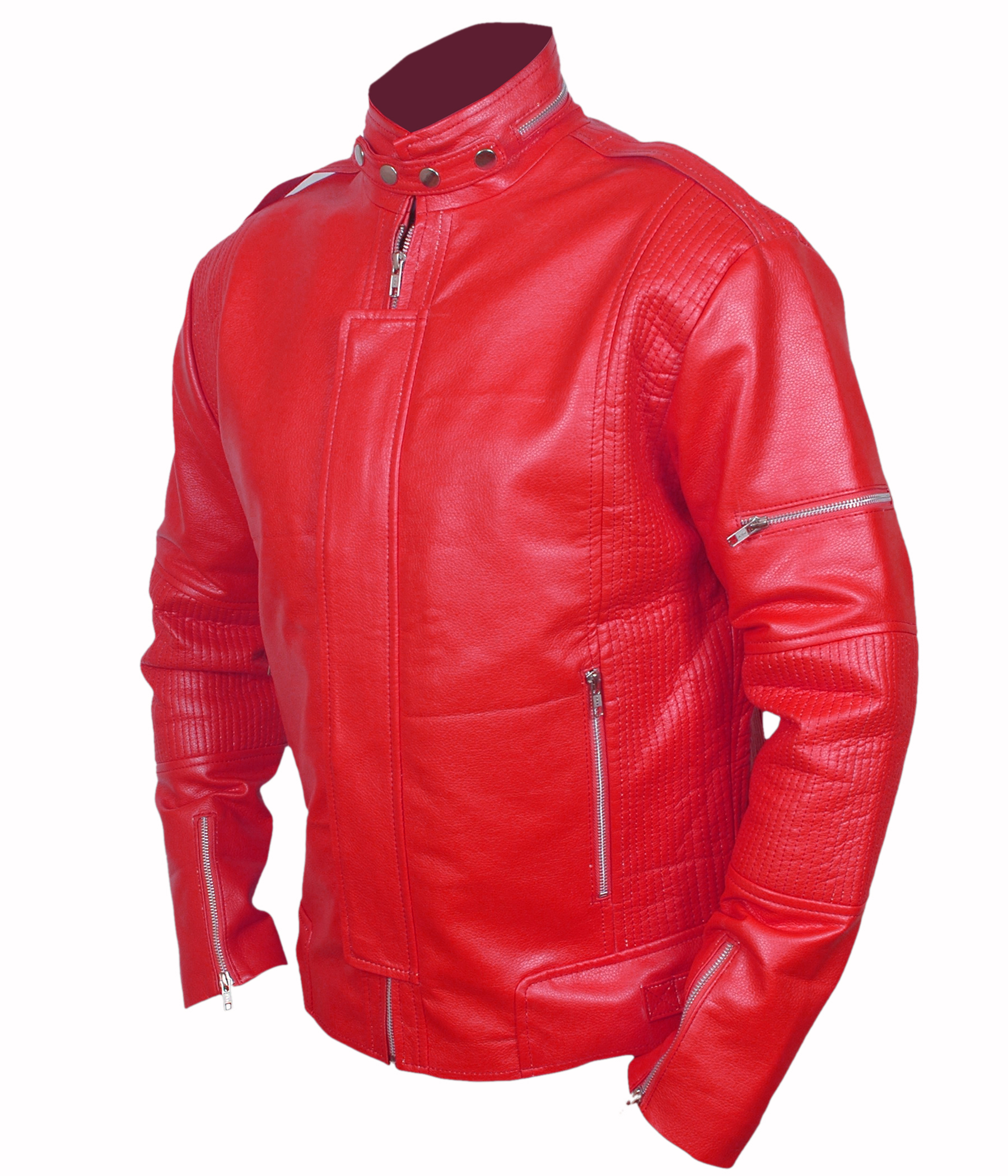 Daft-Punk-Red jacket – close-up of the zipper and leather texture