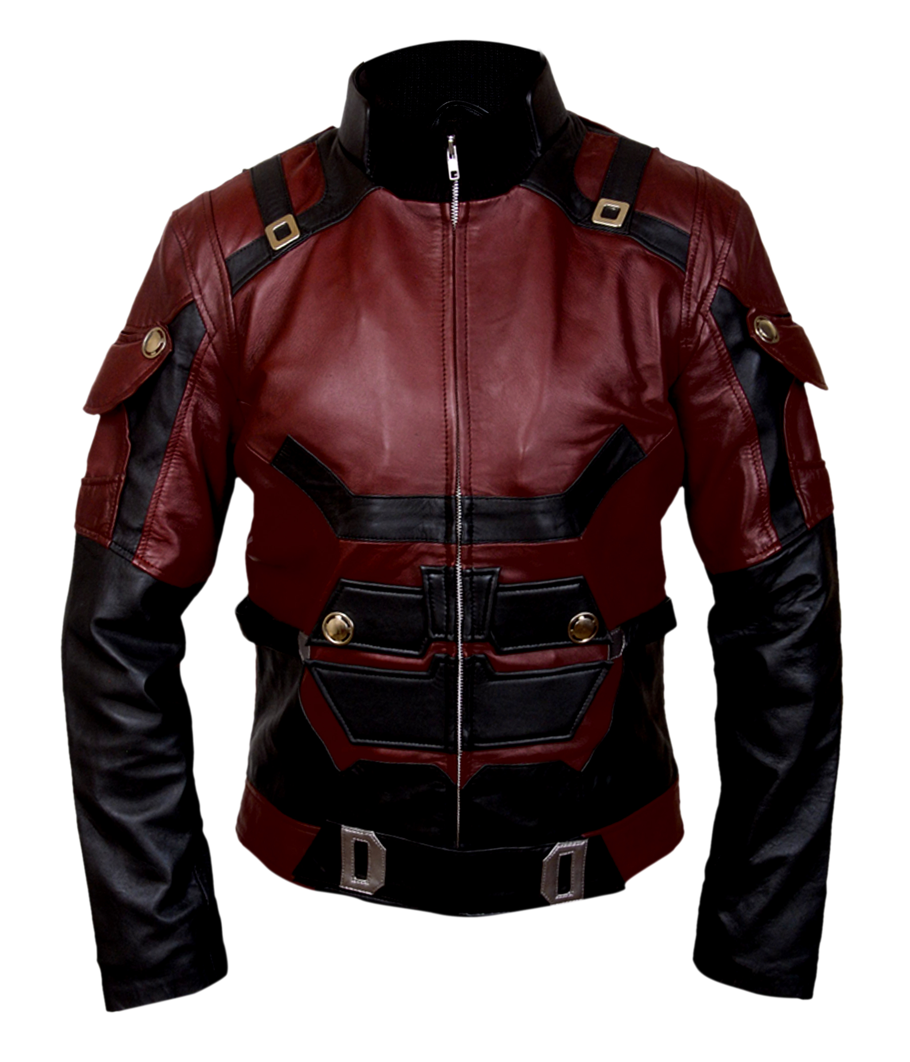 Daredevil-Maroon main product photo showing front view of maroon leather jacket