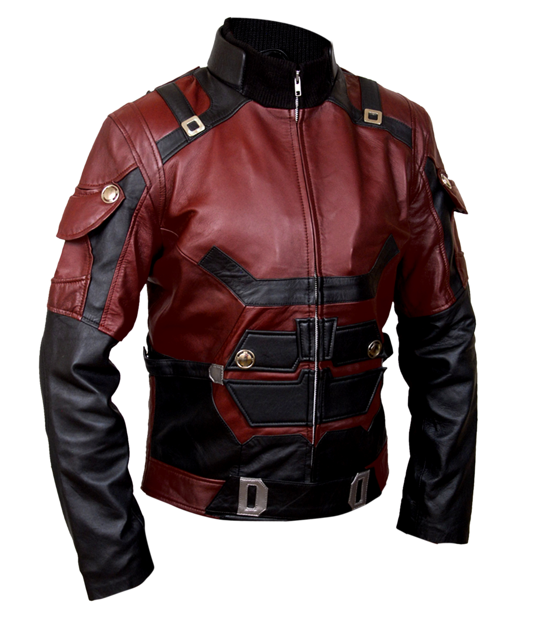Daredevil-Maroon close-up of leather texture and stitching
