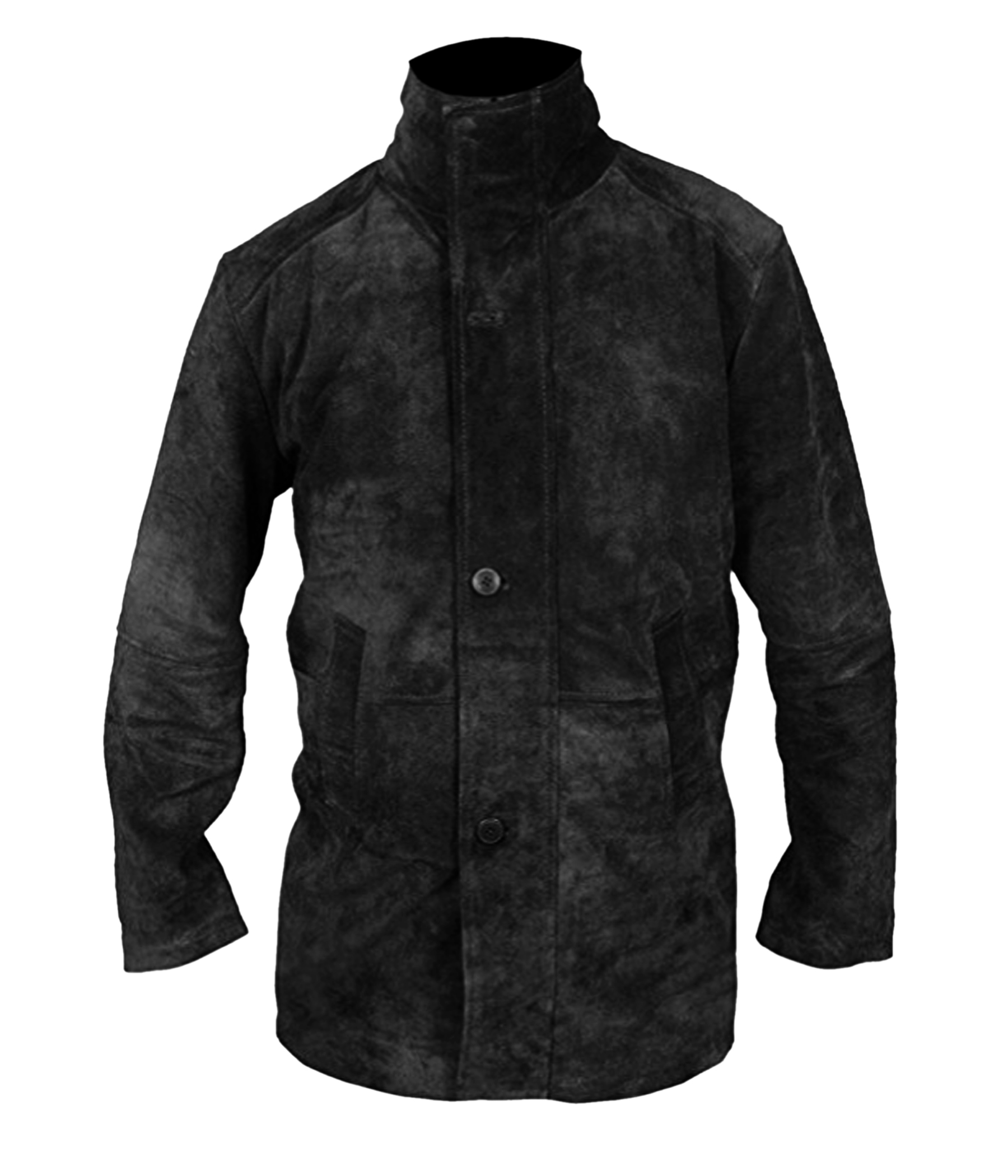 Longmire-Black — detail view showing zipper and lapels