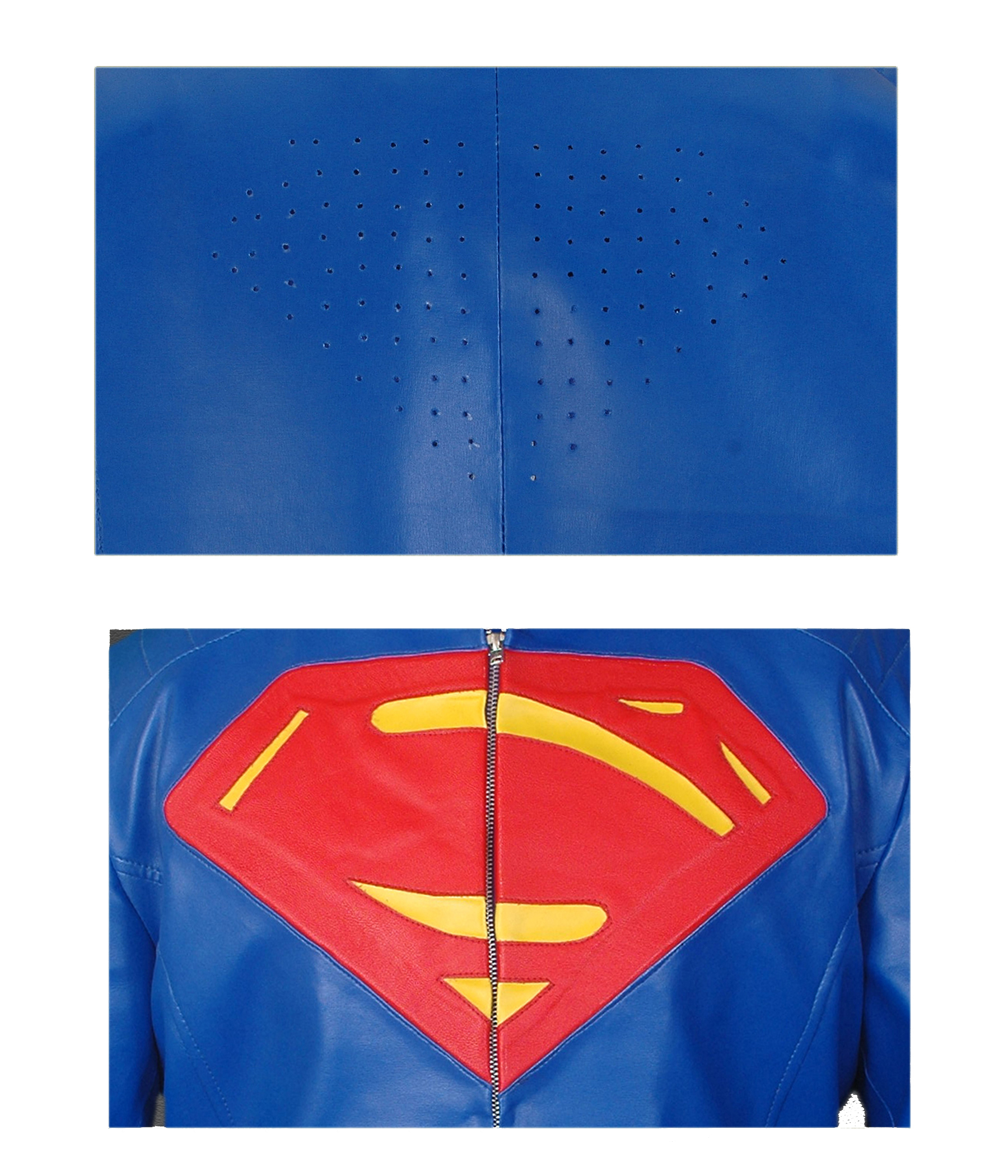 Superman-Blue — detail view of the jacket's zipper and pocket design