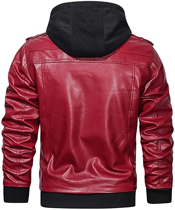 Red Hoodie Jacket - Red Leather Jacket Mens — detail / alternate view 1