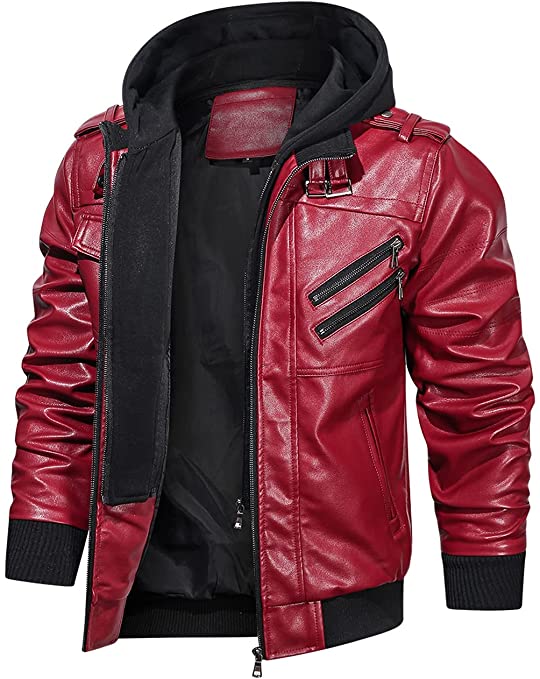 Red Hoodie Jacket - Red Leather Jacket Mens — detail / alternate view 4