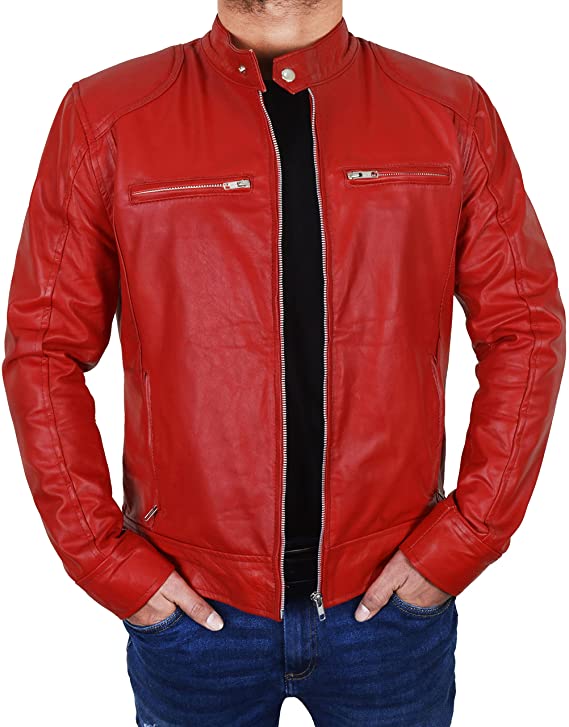 Red Cafe Racer Jacket - Red Leather Jacket Mens — main product photo