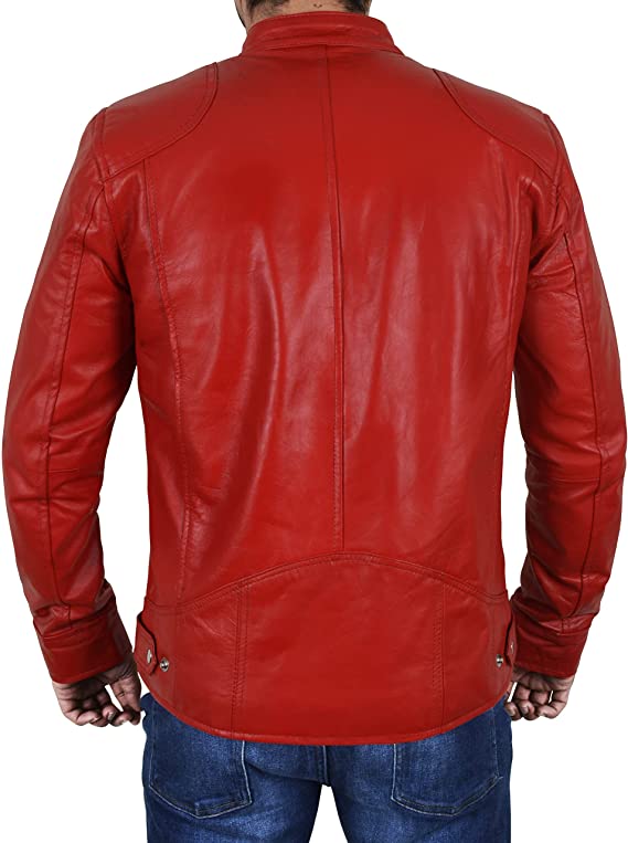 Red Cafe Racer Jacket - Red Leather Jacket Mens — detail / alternate view 1