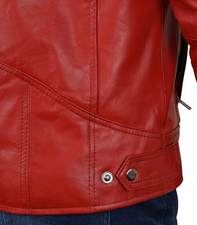 Red Cafe Racer Jacket - Red Leather Jacket Mens — detail / alternate view 4