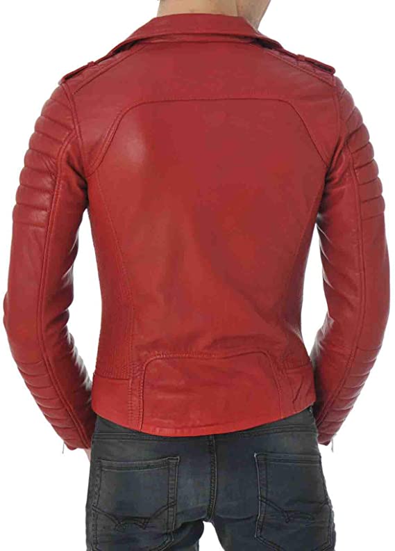 Red Slim Fit Jacket - Red Leather Jacket Mens — detail / alternate view 1