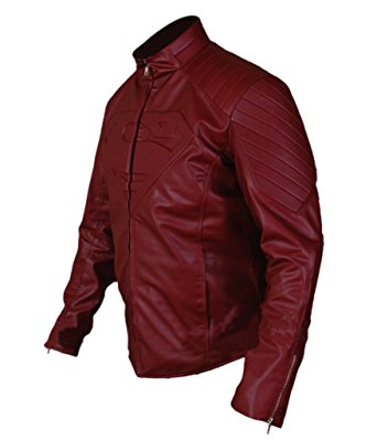Superman Maroon Man Of Steel Jacket With Front Logo by MJ — back view demonstrating the tailored athletic fit and sleeve design